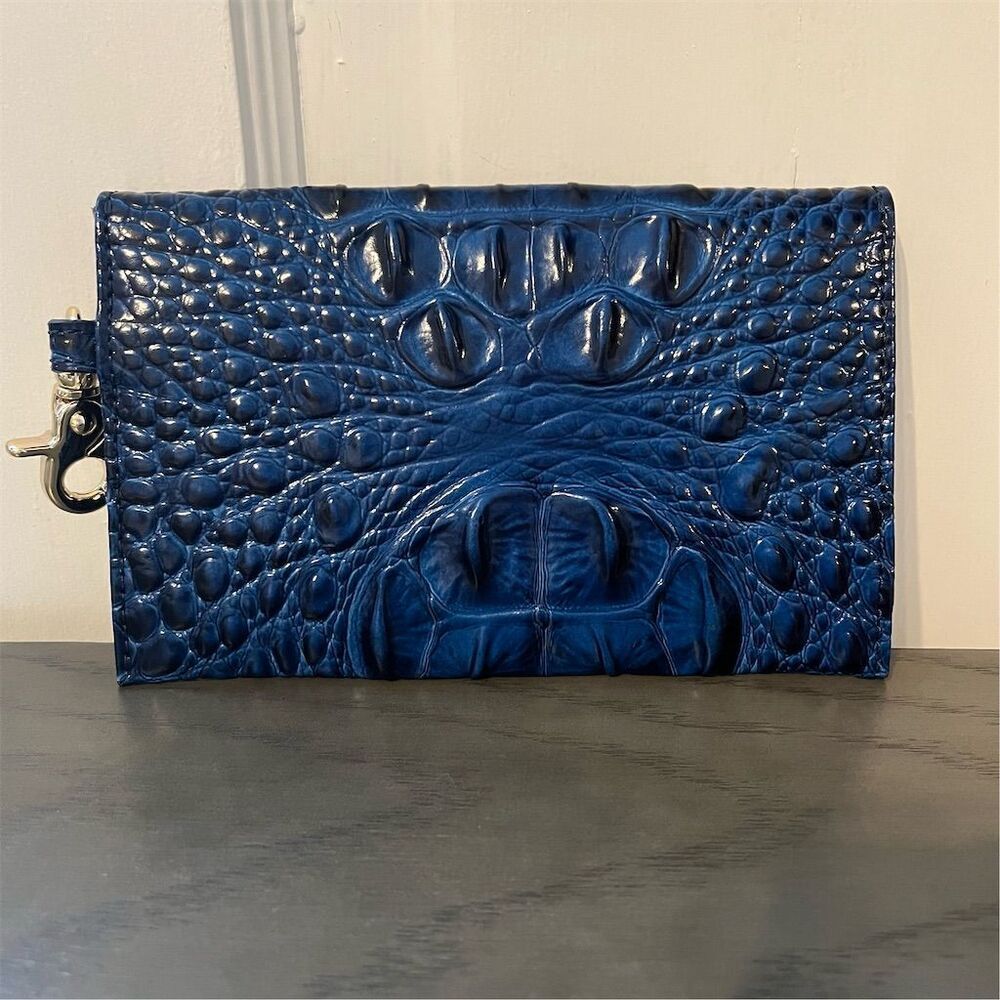 Brahmin Mini Envelope Mask Case Sapphire Blue Croc Embossed Leather - Picture 2 of 3